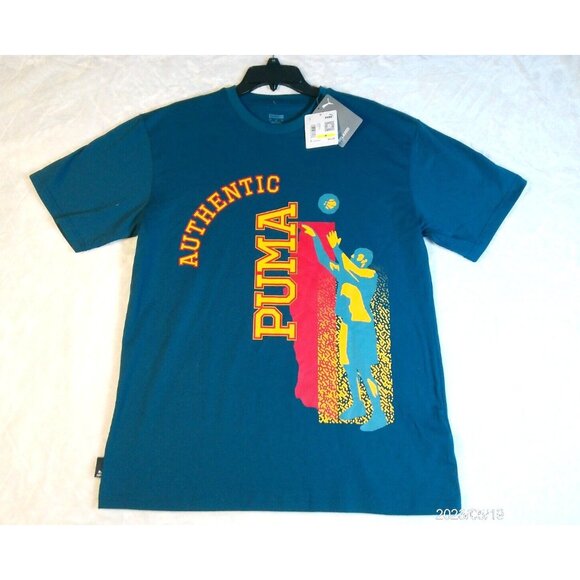 Puma T-Shirt Men's Short Sleeve Crew Neck Graphic Ocean Tropic Size Medium - Picture 1 of 6